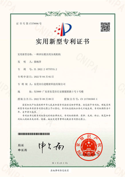 Chiny Guangdong Taijin Semiconductor Technology Co., Ltd Certyfikaty
